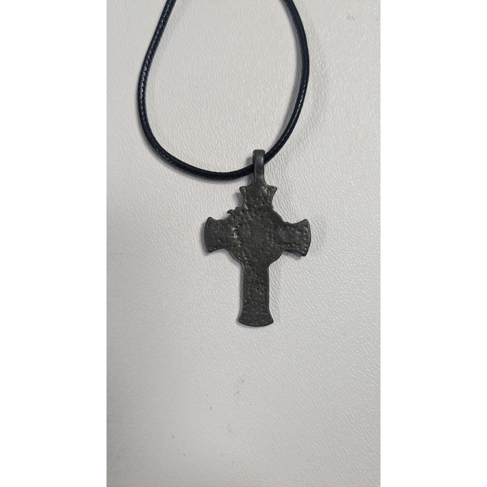 Jesus Christ Face Crucifix Cross Pendant Necklace INRI Gunmetal Black Cord - Picture 9 of 9
